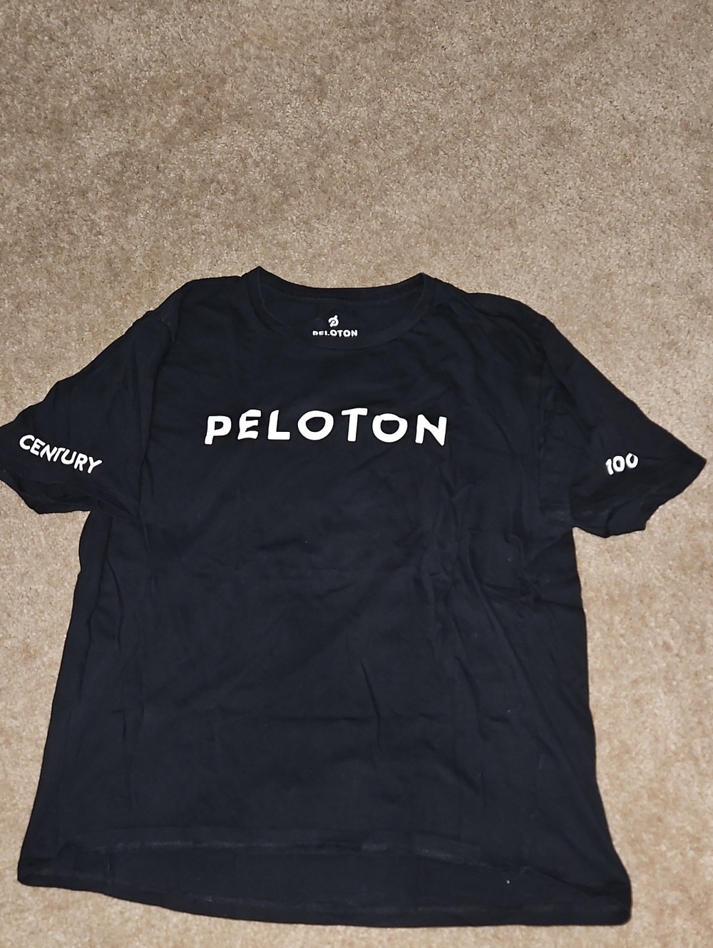 Peloton Black Short Sleeve Tee with White Logo and Sleeve Text